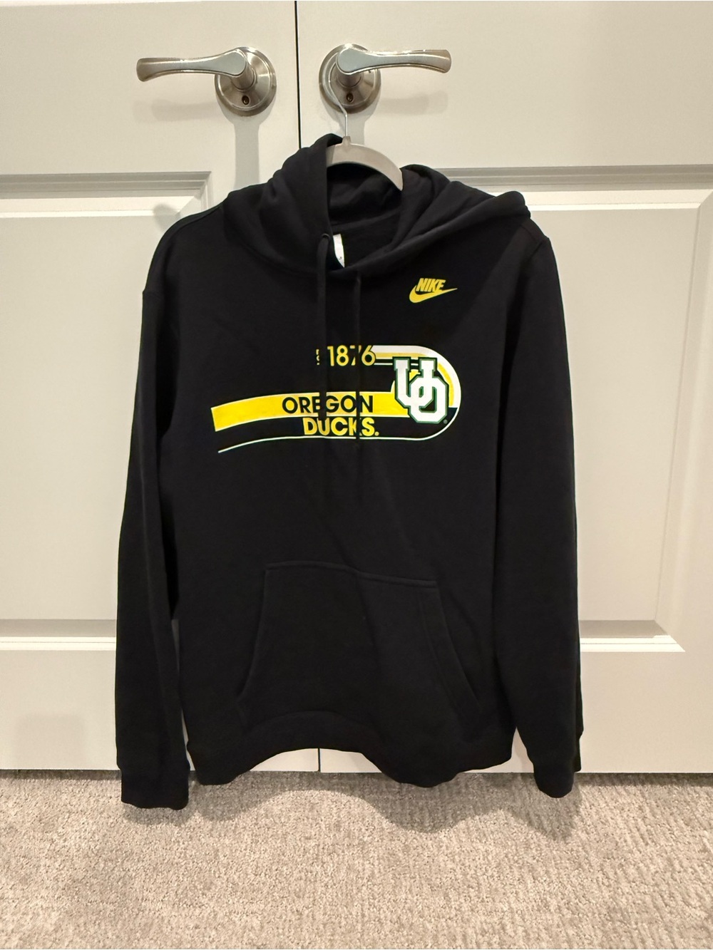 Nike Black Oregon Ducks Crewneck Hoodie with Yellow Logo